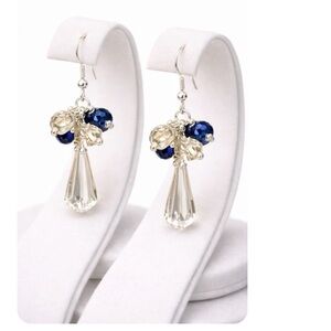 𝅺- Sterling Silver Earrings Bead  Champagne Genuine Crystal Handmade